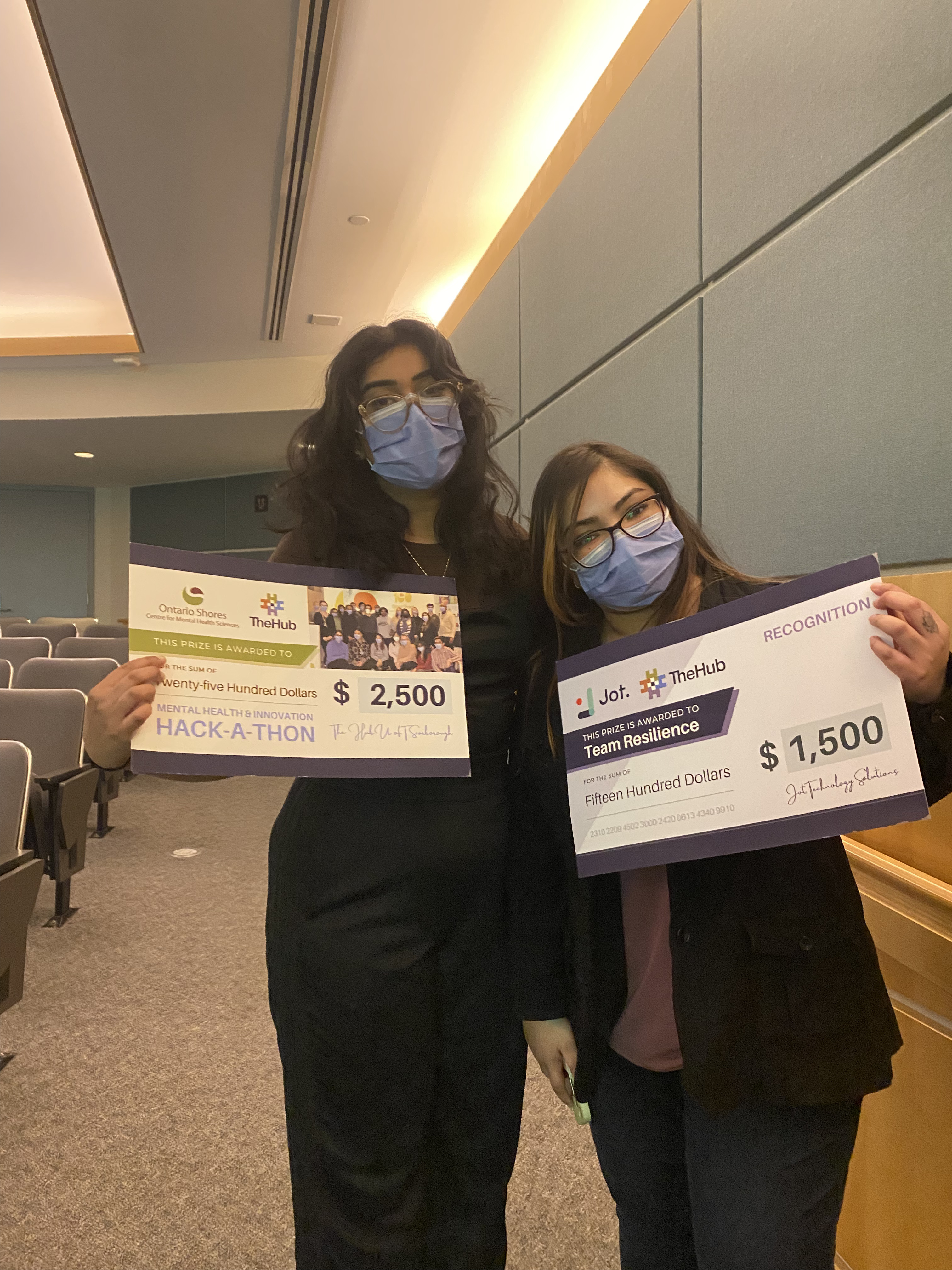 Neurokin team winning at Ontario Shores & University of Toronto Hackathon for Mental Health 2023