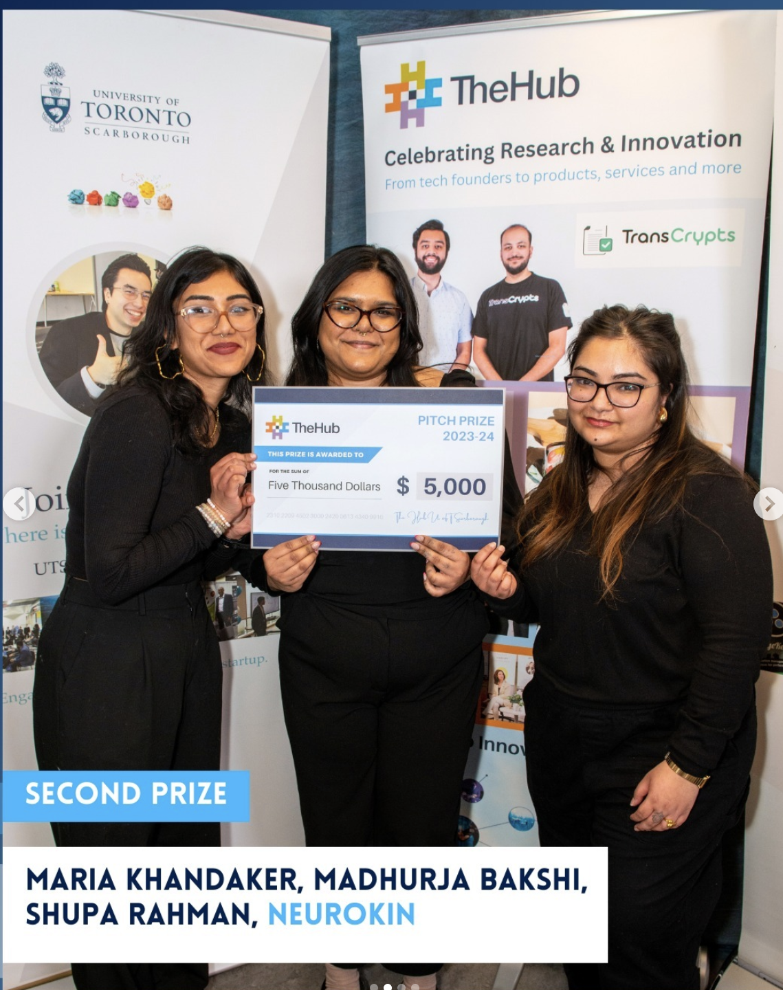 Neurokin team winning Second Prize at TheHub Pitch Prize 2023-24